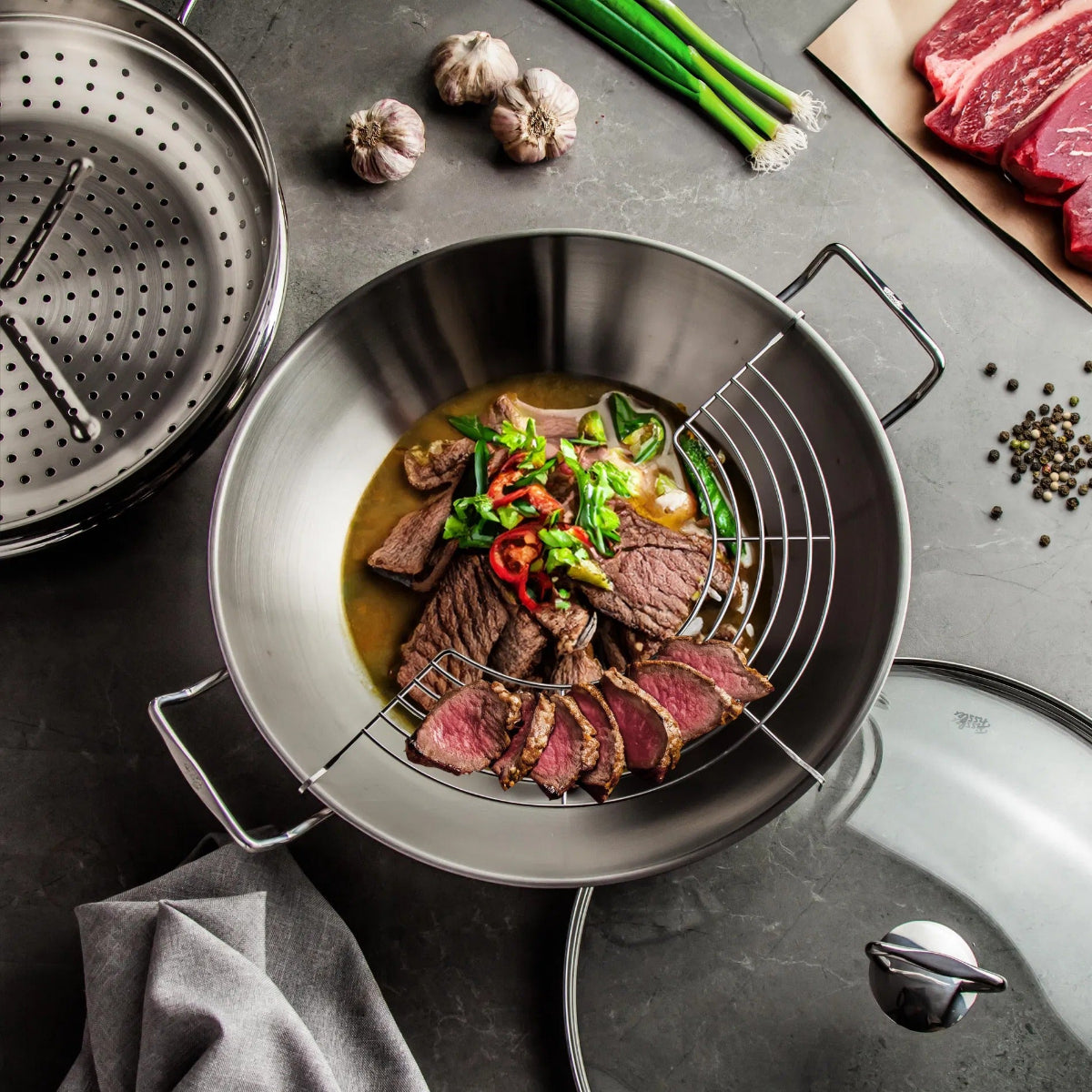 Nanjing Wok with Glass Lid and Steam Inset