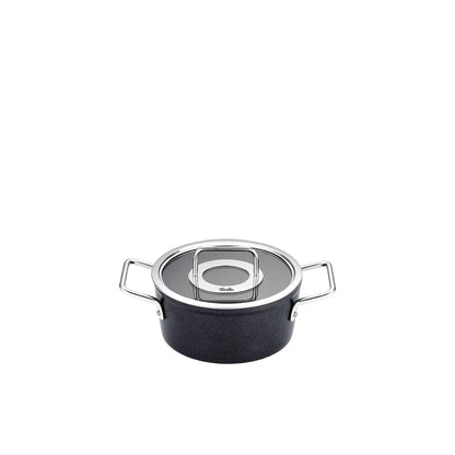 Black pot with a lid on a white background