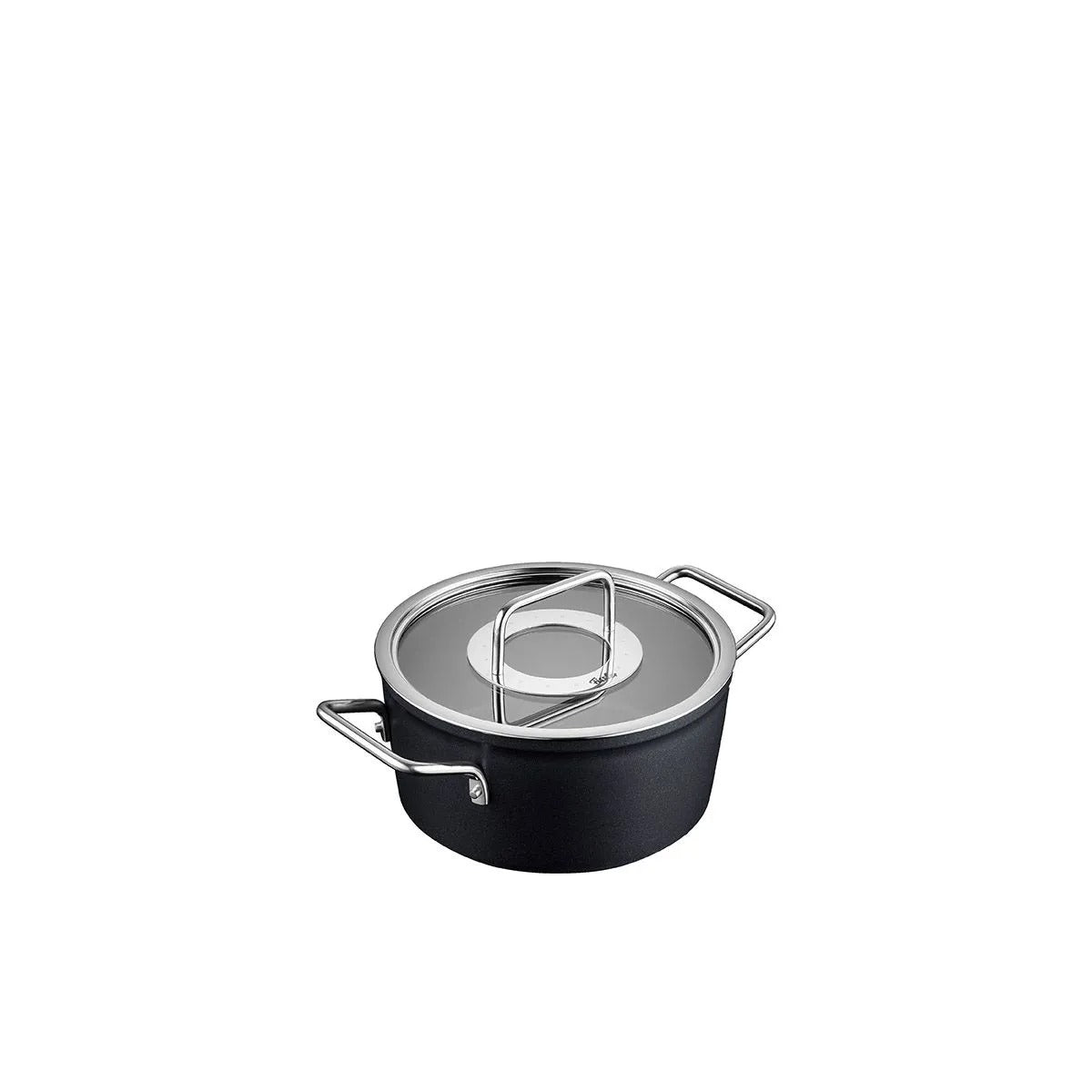 Black pot with a lid on a white background