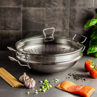 Nanjing Wok with Glass Lid and Steam Inset